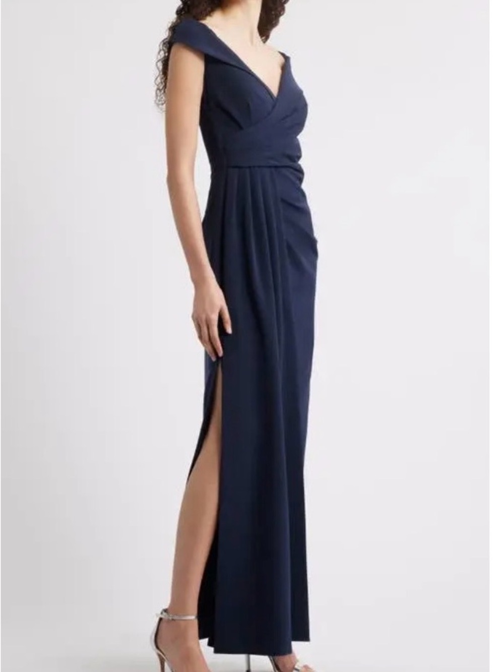 Eliza J Navy One-Shoulder Evening Gown